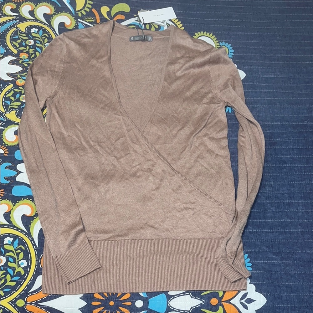 Brown V-Neck Knit Sweater